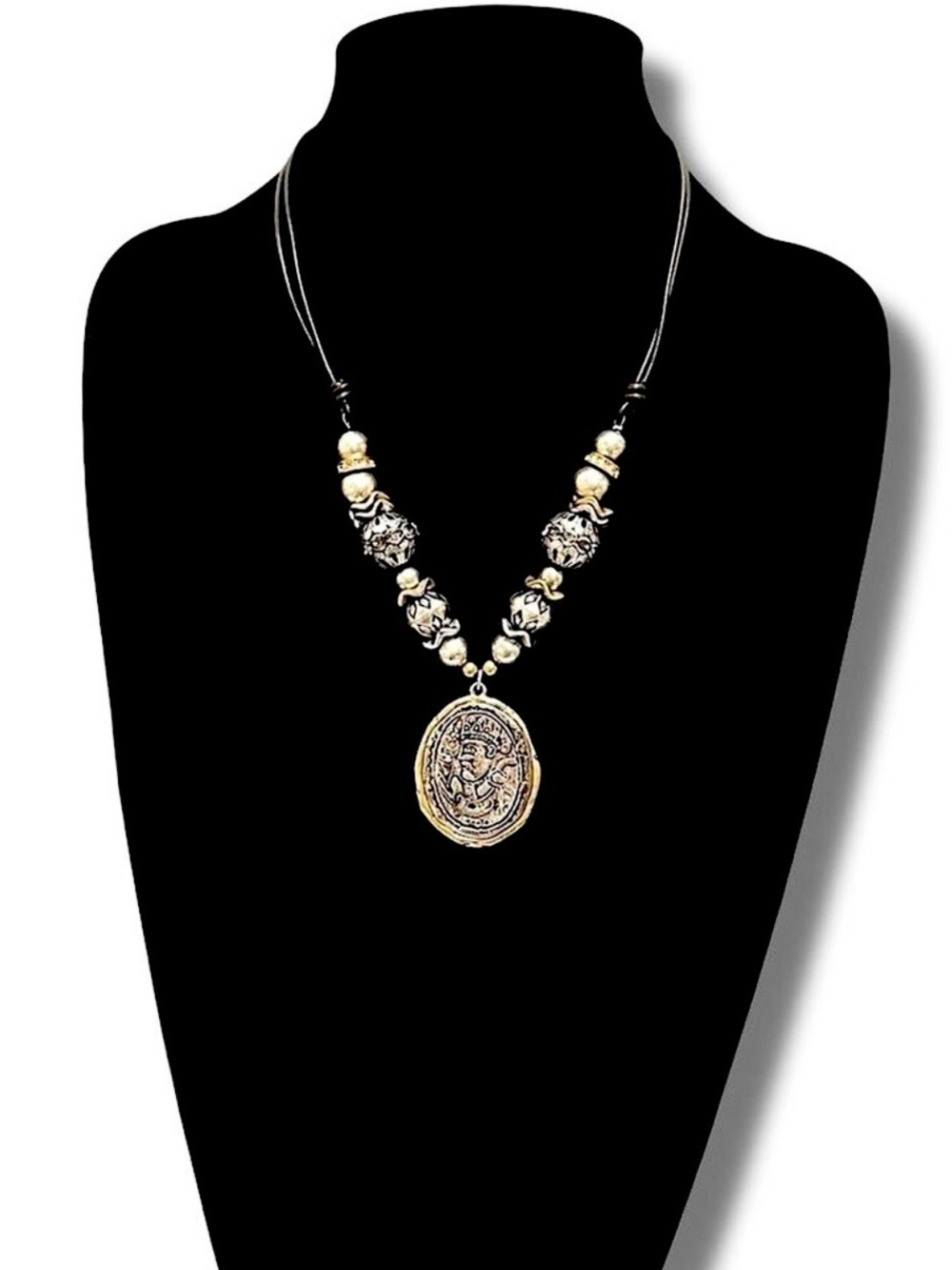 Chico's Two Tone Mixed Metal Aztec Coin Pendant Necklace